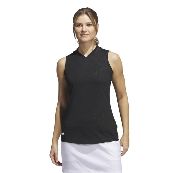 Adidas Women's Embossed Sleeveless Polo 2023 - Black - ParWestGolf