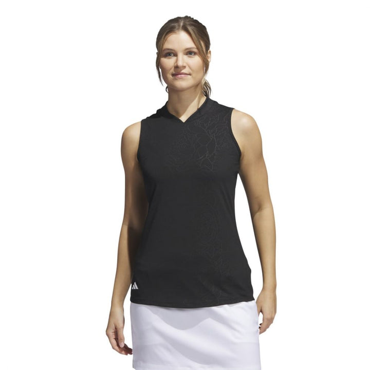 Adidas Women's Embossed Sleeveless Polo 2023 - Black - ParWestGolf