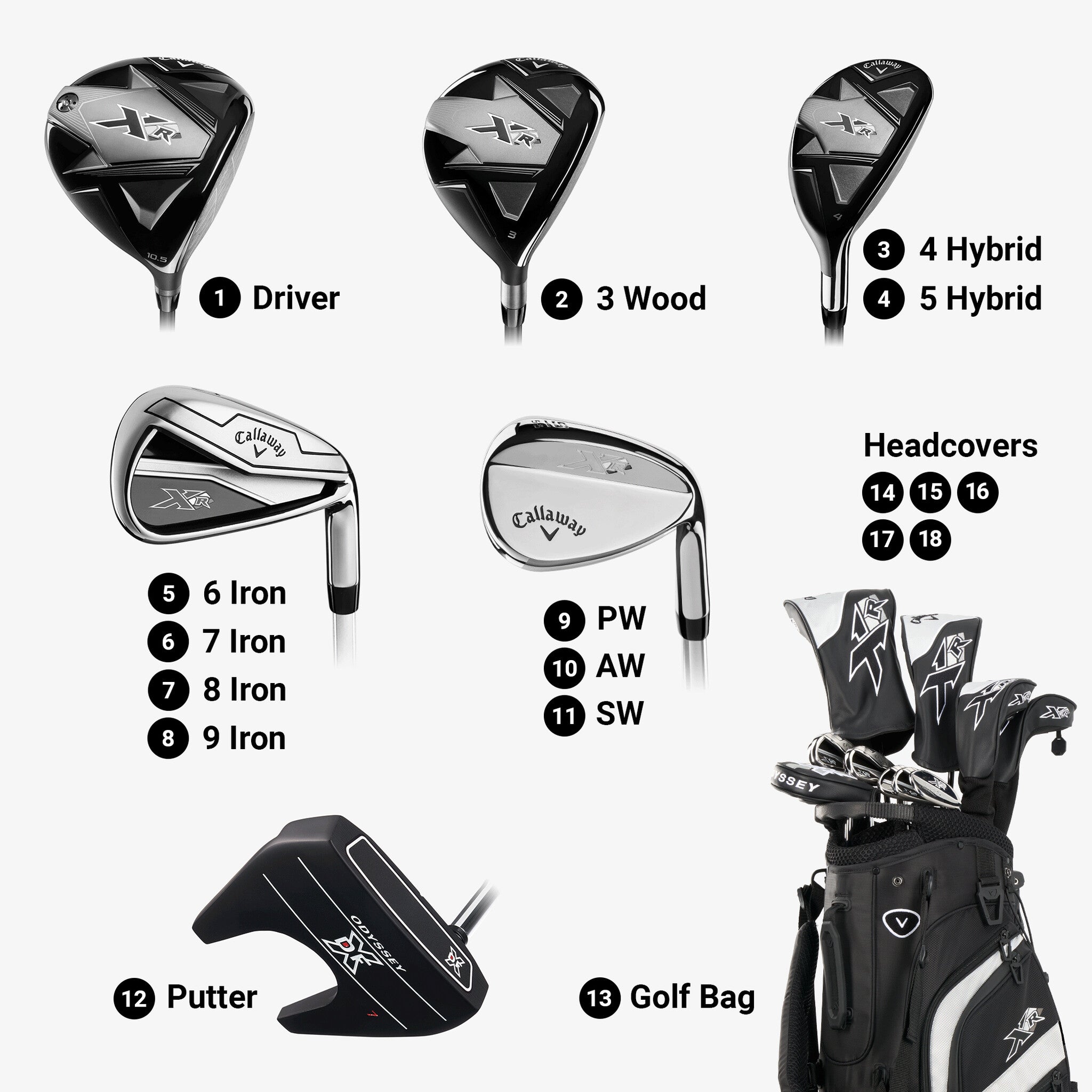 Callaway XR 26 13-Piece Complete Set, Black/Silver / Left-Handed / Steel