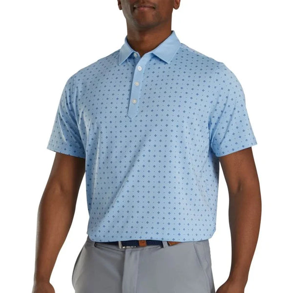 FootJoy Athletic Fit Deco Print Self Collar Golf Polo - Light Blue/Navy #27997 - ParWestGolf