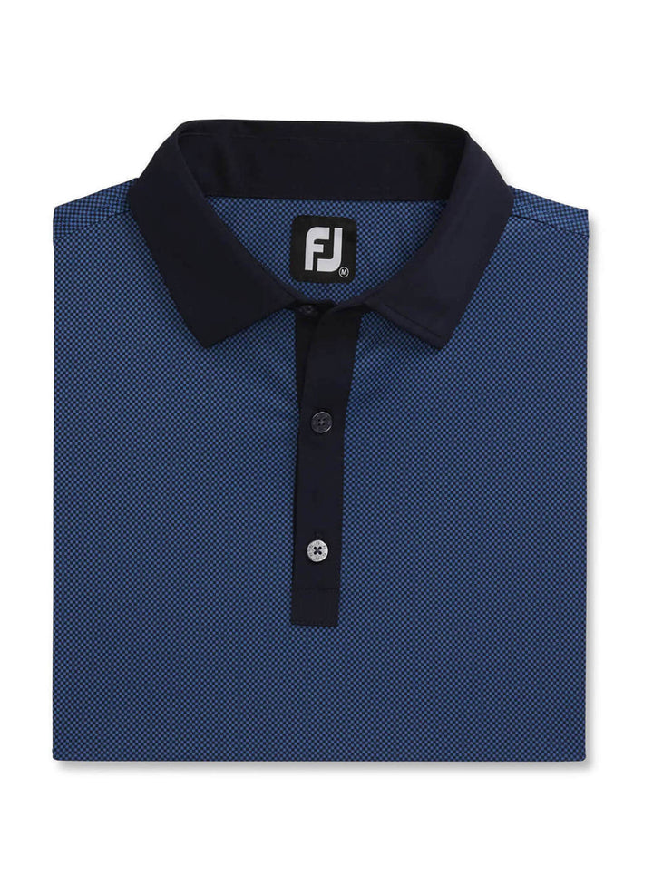 FootJoy Stretch Lisle Mini Check Print Golf Polo - Navy Blue 26631 - ParWestGolf
