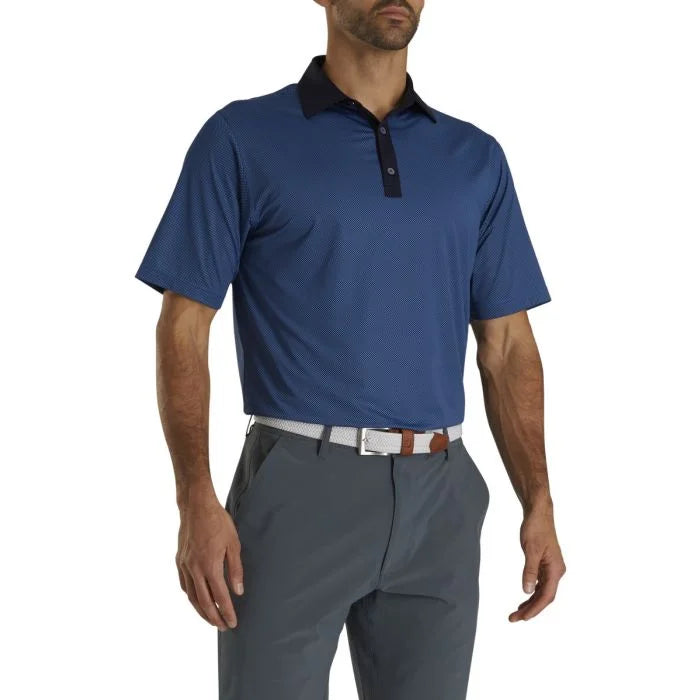 FootJoy Stretch Lisle Mini Check Print Golf Polo - Navy Blue 26631 - ParWestGolf