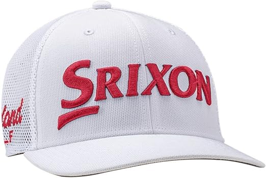 Srixon Tour Original Trucker Cap in White/Red, Adjustable - 2023 Dunlop Golf Hat - ParWestGolf
